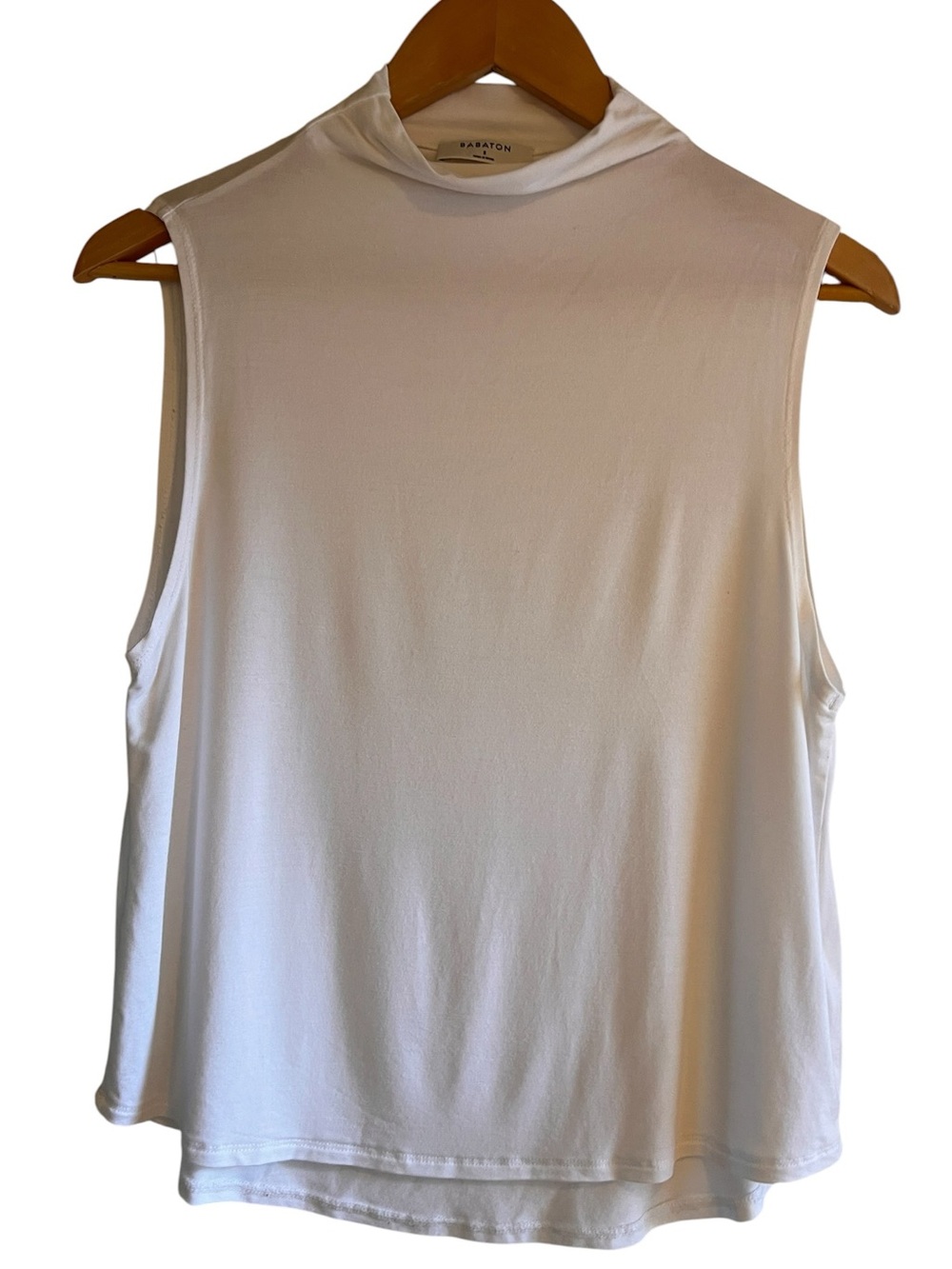 Babaton sleeveless white mock neck rayon spandex top size S excellent condition